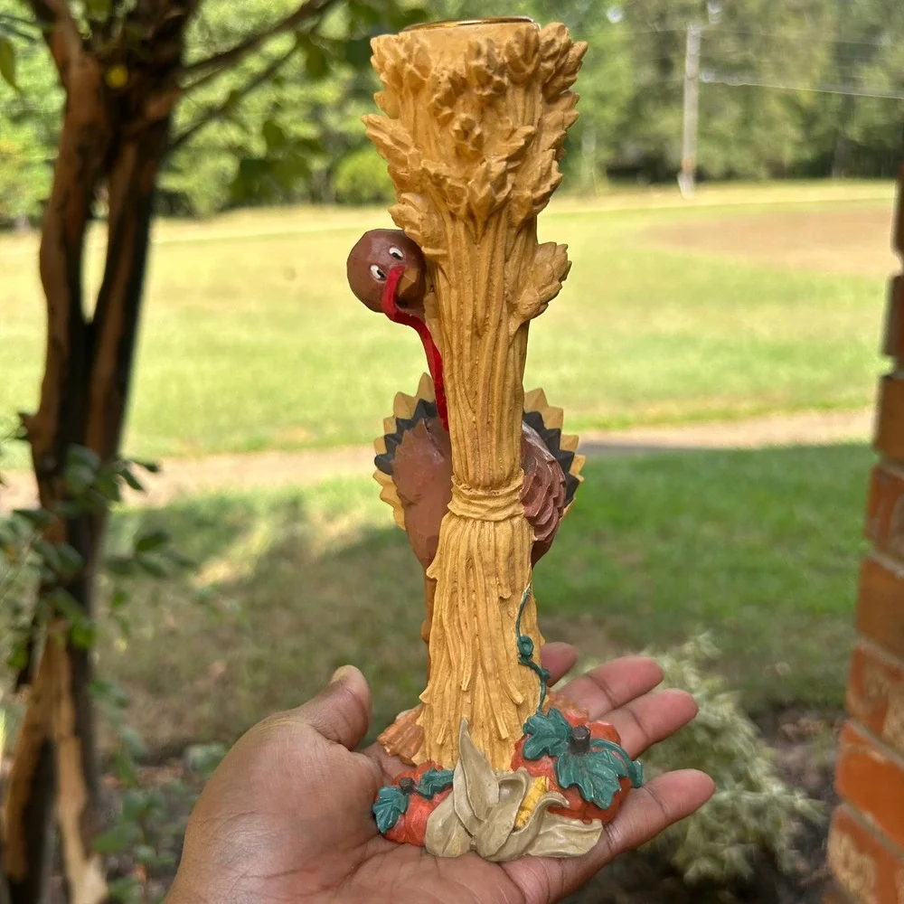 Rare Turkey Candle Holder Set Fall Harvest festive vintage holiday decor